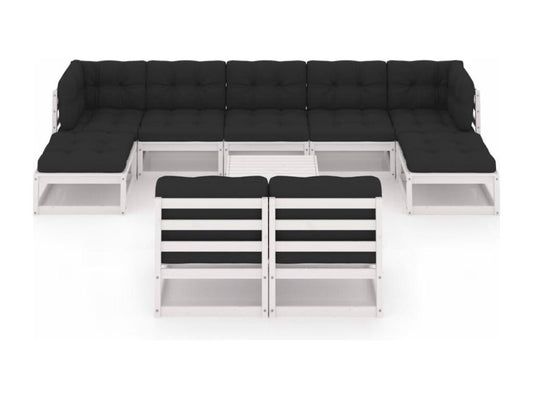 10-piece garden furniture set with cushions, white, solid pine wood