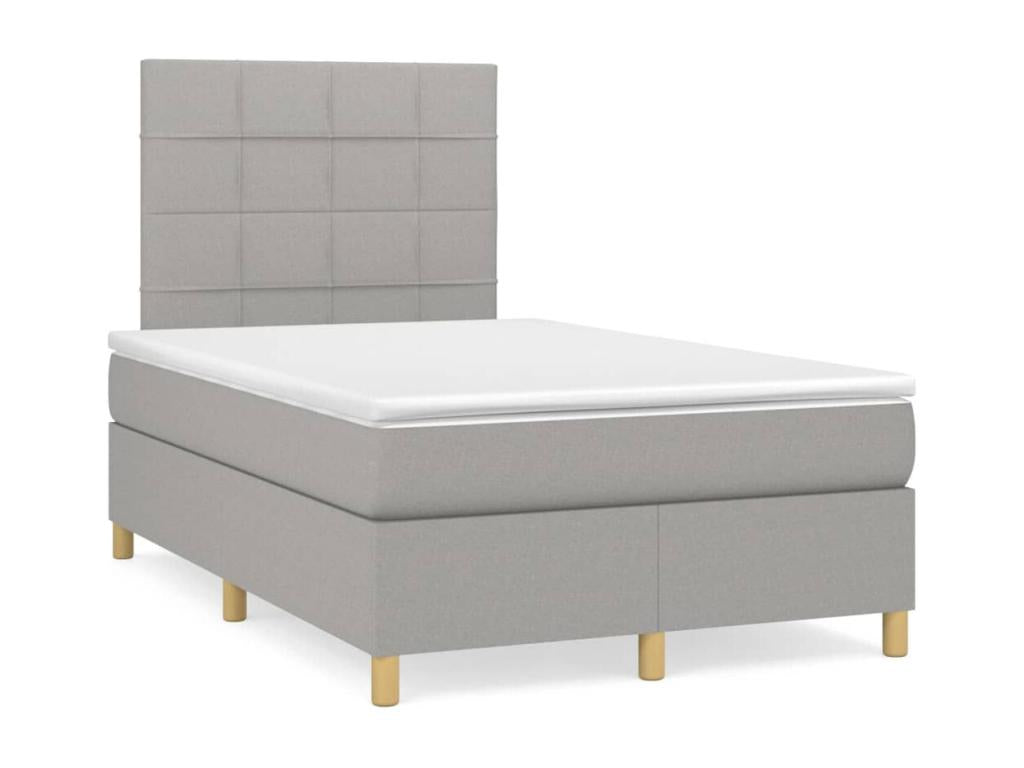 Upholstered bed base with mattress, light grey, 120x200cm, fabric