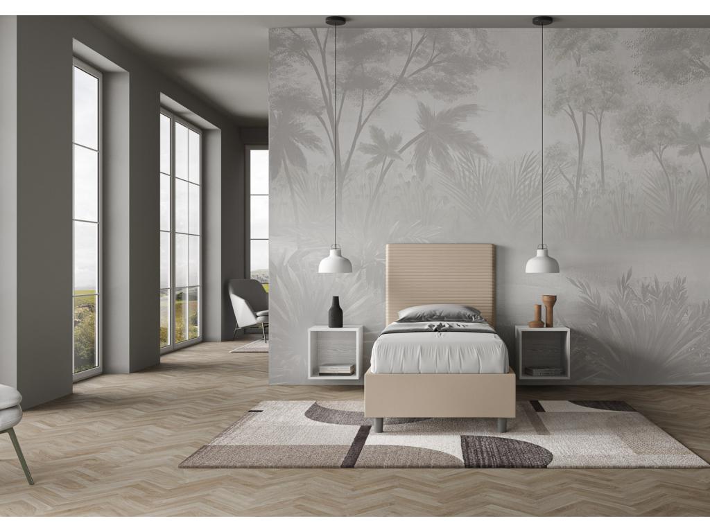 Upholstered bed 80x190 in dove grey faux leather by Meublori, without slatted base