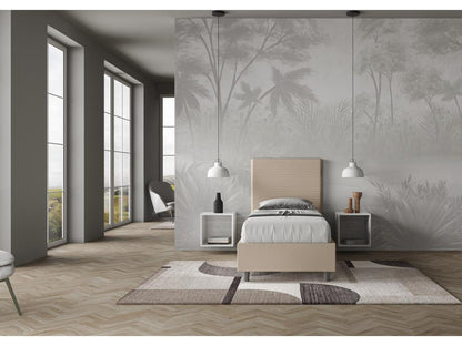 Upholstered bed 80x190 in dove grey faux leather by Meublori, without slatted base