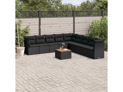 10-piece garden furniture set with cushions, black resin wicker KIWL61358