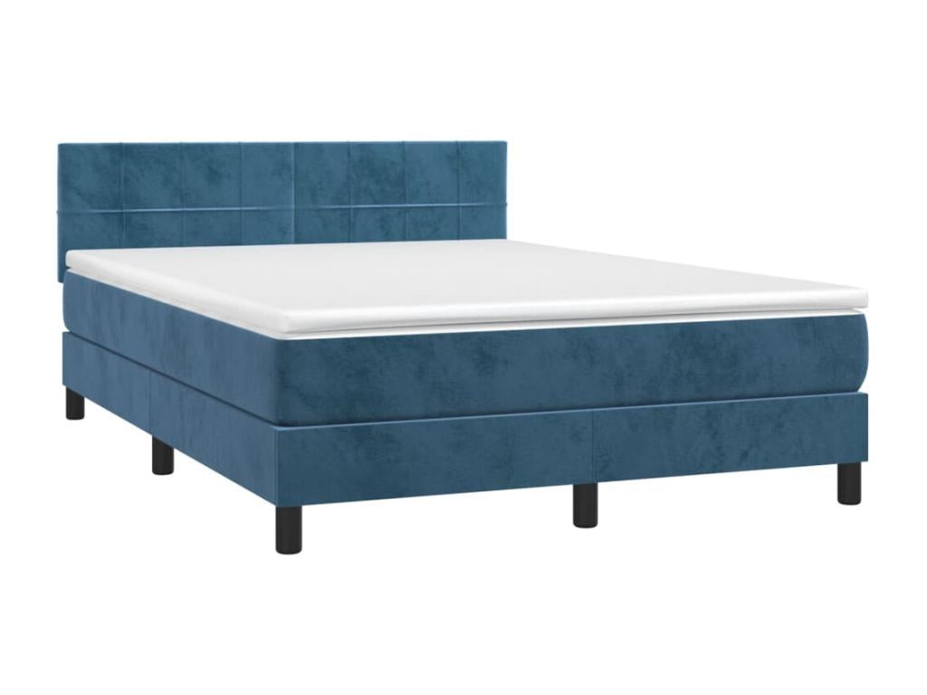 Upholstered bed base and mattress, Dark Blue, 140x190cm, Velvet, XWGW82529