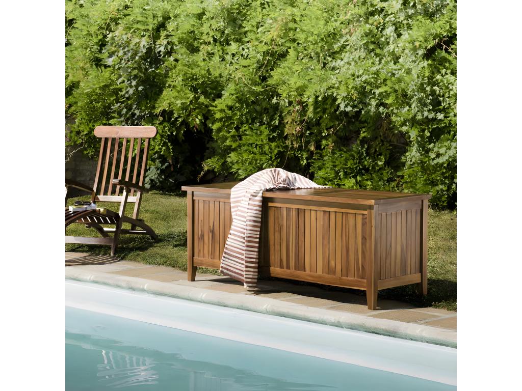 Meublori - Garden storage box for swimming pool in oiled teak wood 165x55cm
