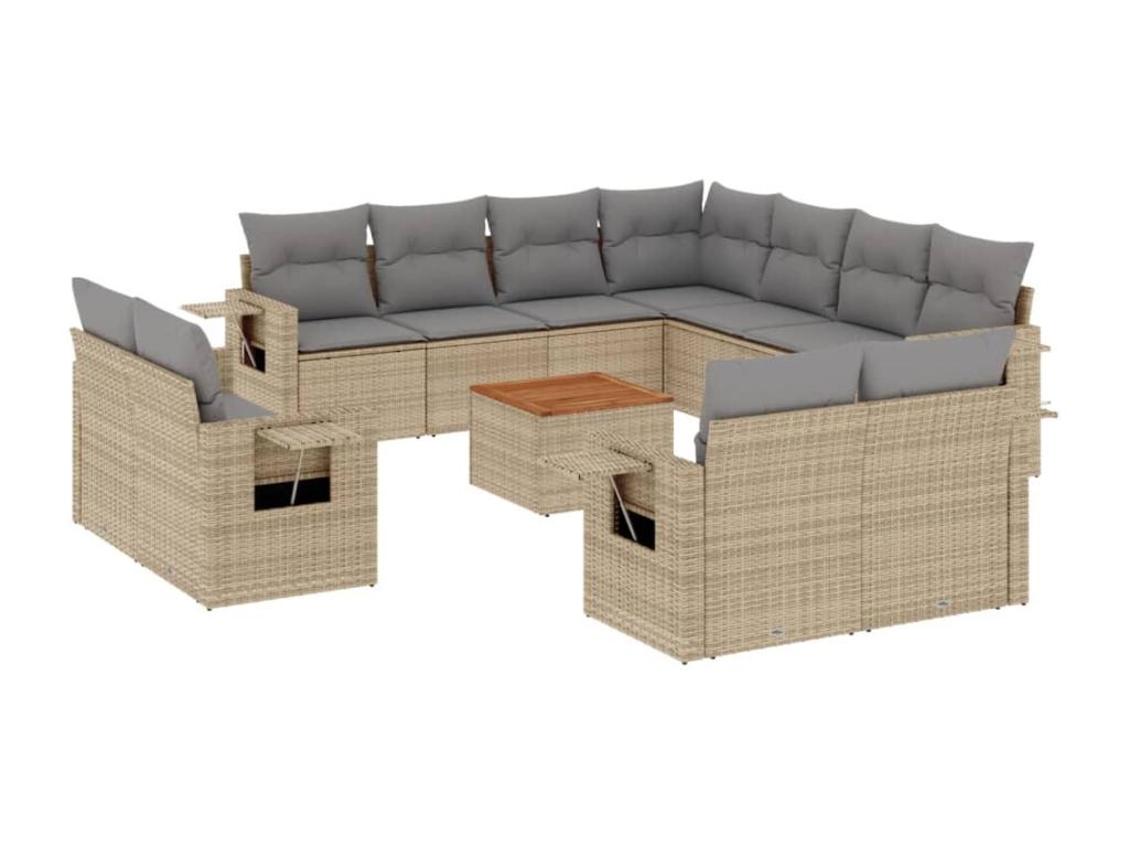 Garden furniture set with cushions, 12 pieces, beige woven resin