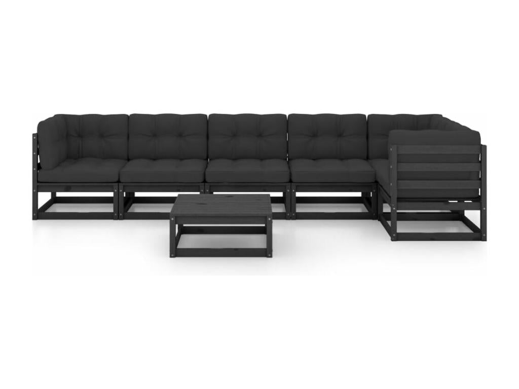 7-piece garden furniture set with cushions, solid pine wood, BDSL88044
