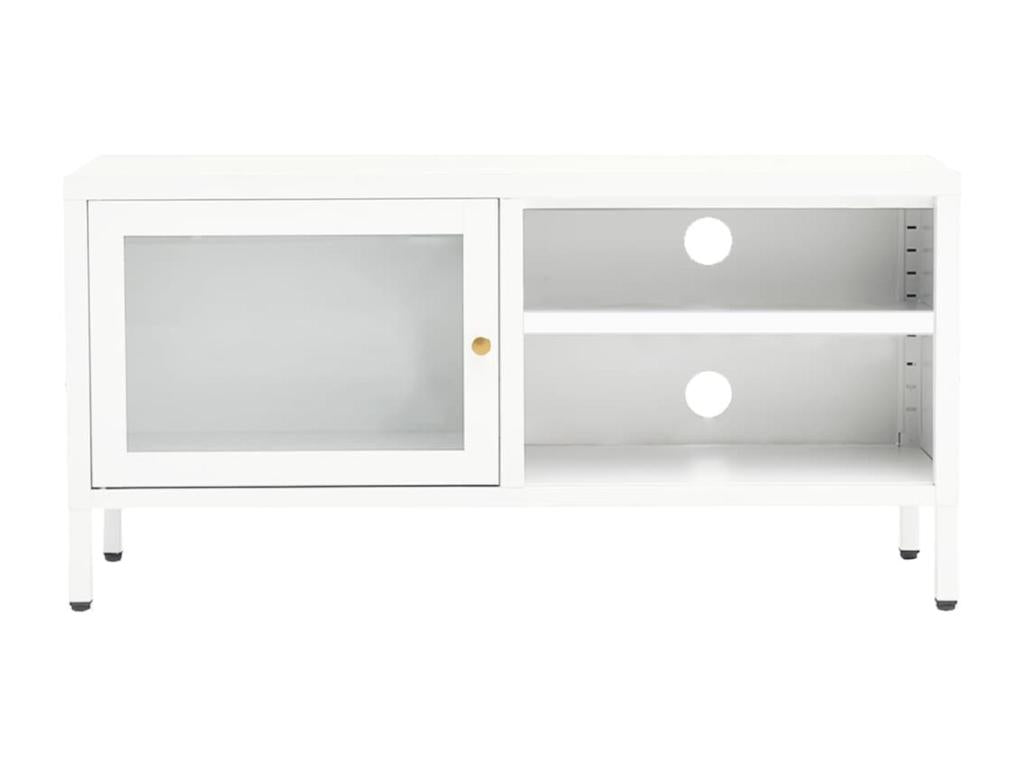 White TV stand 90x30x44 cm Steel and glass JQZQ52517