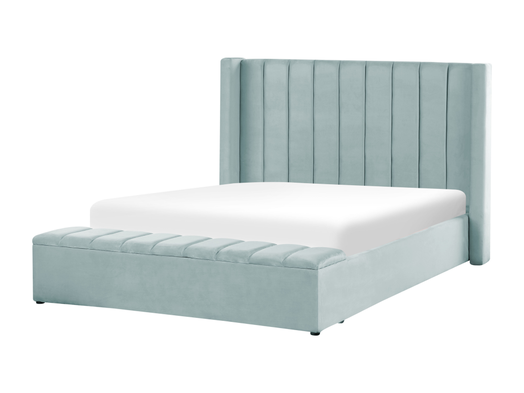 Bed with storage bench, Walnut velvet, 160x200 cm, Mint green