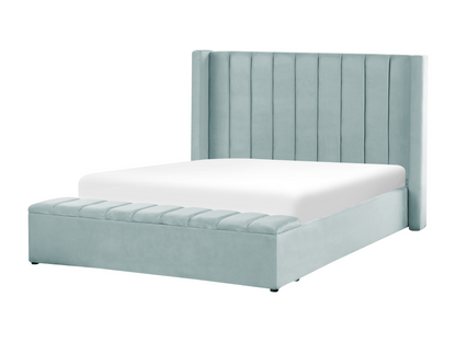 Bed with storage bench, Walnut velvet, 160x200 cm, Mint green