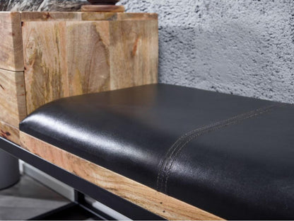 Leather bench 100 cm Solid Wood Upholstered Bench Hallway Bench Space