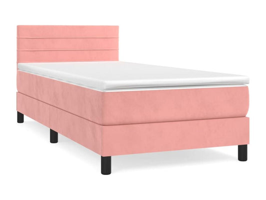 Upholstered bed base with mattress, pink, 90x200 cm, velvet
