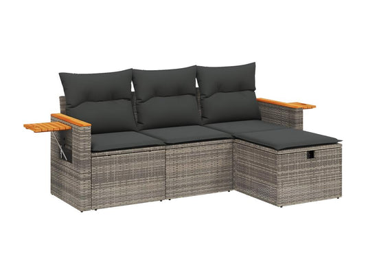 4-piece garden furniture set with grey resin wicker cushions