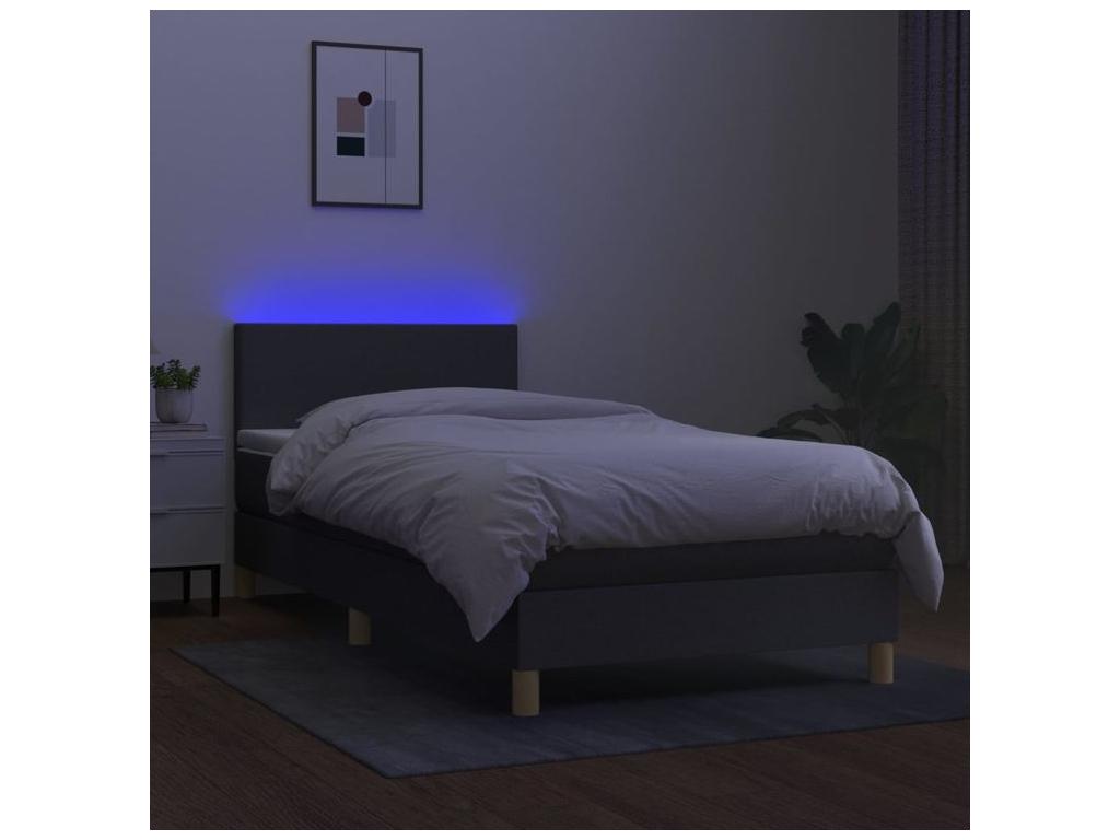 Meublori bed base with mattress and LED, Dark Grey, 90x190