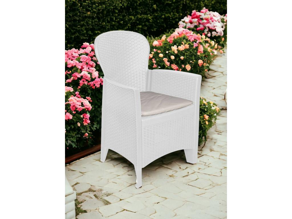 Meublori Outdoor Chair, Garden Seat, Outdoor Armchair with Rattan Effect, Made in Italy, 60x58h89 cm, White