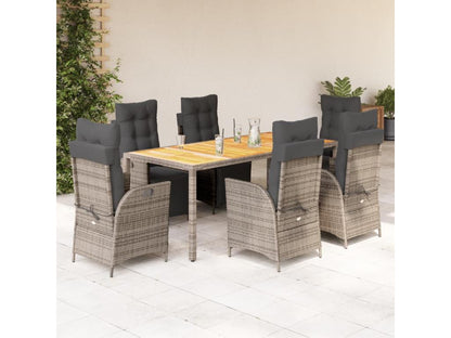 7-piece garden dining set and cushions, grey rattan YFBX98872