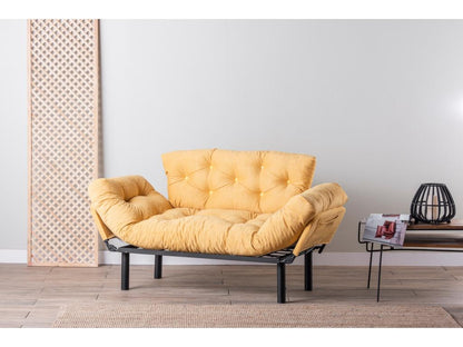 2-seater sofa bed convertible into a bed, yellow fabric, Meublori, 155cm