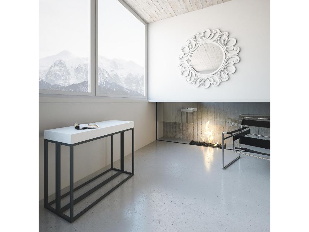 Extendable console table 90x40/196 cm Epoca Small Premium White Ash with Anthracite frame KGUY70187