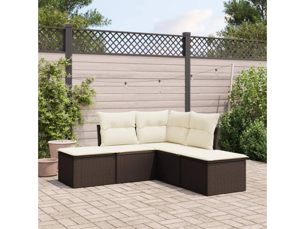 5-piece garden furniture set with cushions, brown woven resin KSCN25525