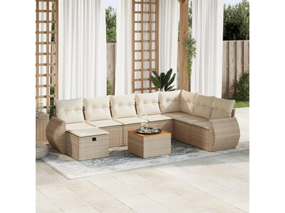 9-piece garden furniture set with cushions, beige woven resin TXTO05481