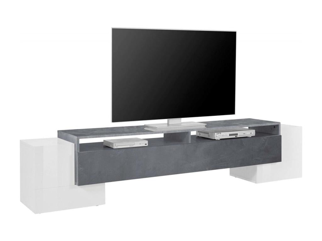 Meublori TV Stand, Low Sideboard, TV Stand Base, Made in Italy, 210x45x45 cm, Glossy White and Slate