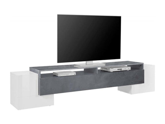 Meublori TV Stand, Low Sideboard, TV Stand Base, Made in Italy, 210x45x45 cm, Glossy White and Slate