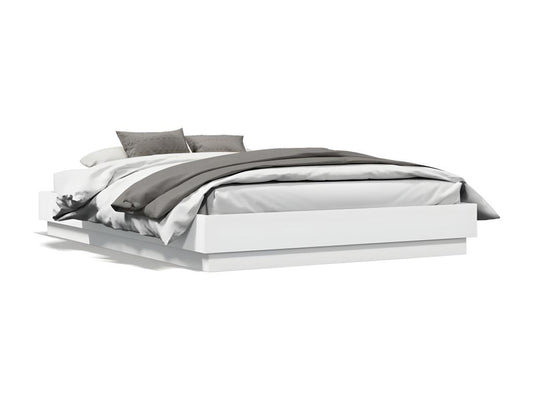 Bed frame with LED lighting, mattress not included, white, 135x190 cm