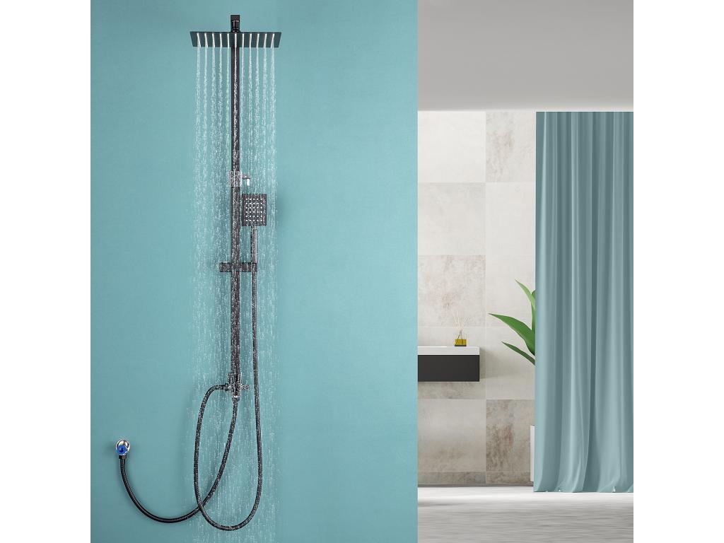 Square Black Shower Column Without Faucet, 2 Functions, Shower Set with Hand Shower, Adjustable Height 69-113 cm NKNW97888