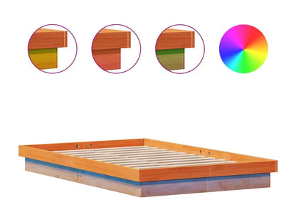 Brown LED bed frame 140x190 solid pine wood ZVFR37969