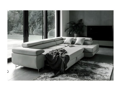 Luxury 5-seater convertible corner sofa in Meublori fabric, grey, right-hand corner