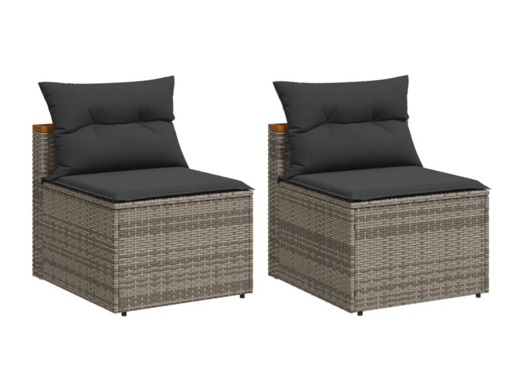 Garden sofas without armrests with cushions, 2 pcs, grey