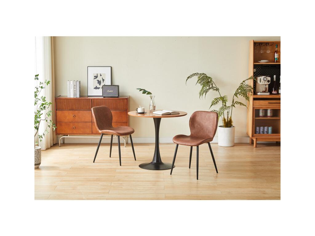 Set of 4 NINALOU dining chairs in brown faux leather BJKG81020