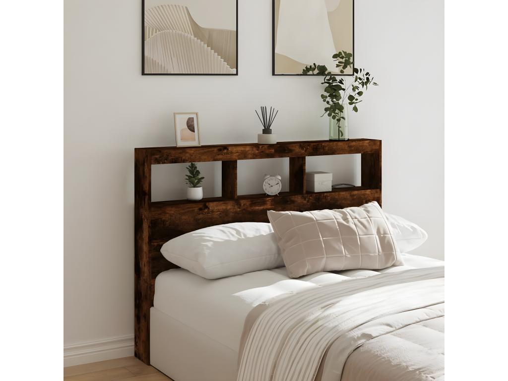 Smoked oak headboard wardrobe with LED lighting, 140x17x102 cm IVPZ89044