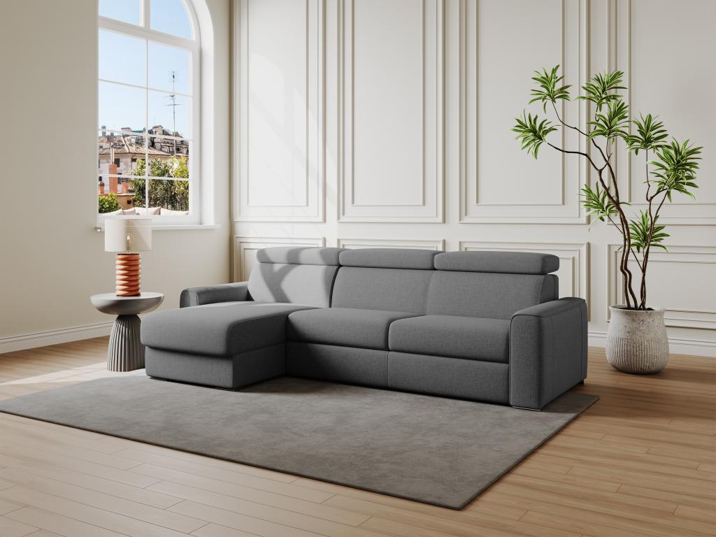 Reversible corner sofa bed in grey fabric - 160 cm sleeping area - 14 cm mattress - Meublori