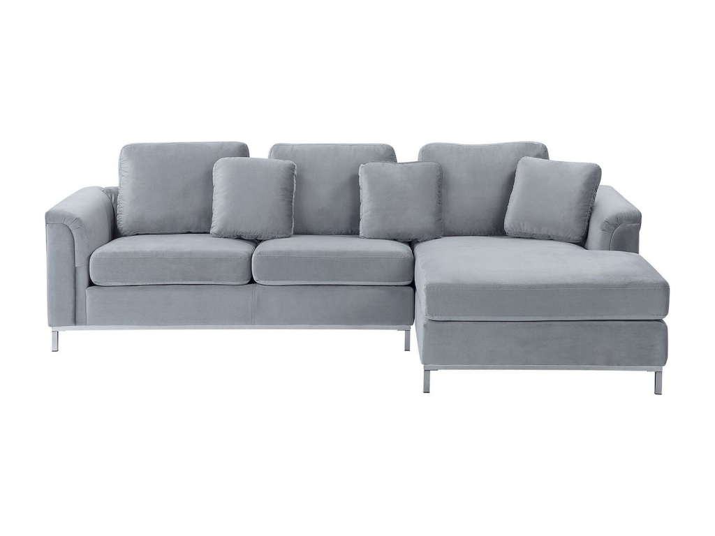 Right-hand corner sofa in grey velvet with quilted backrest and removable covers, Laviecasa VBMP56502