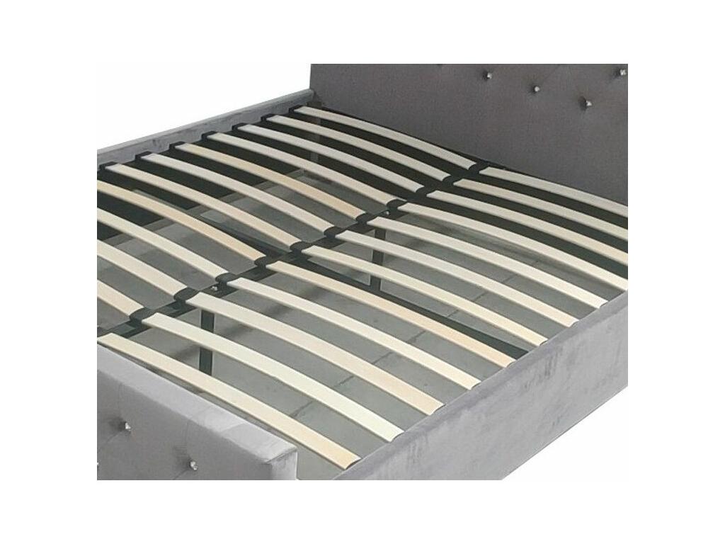 Velvet upholstered bed with inlaid sparkling buttons, Meublori - Grey - 140x190