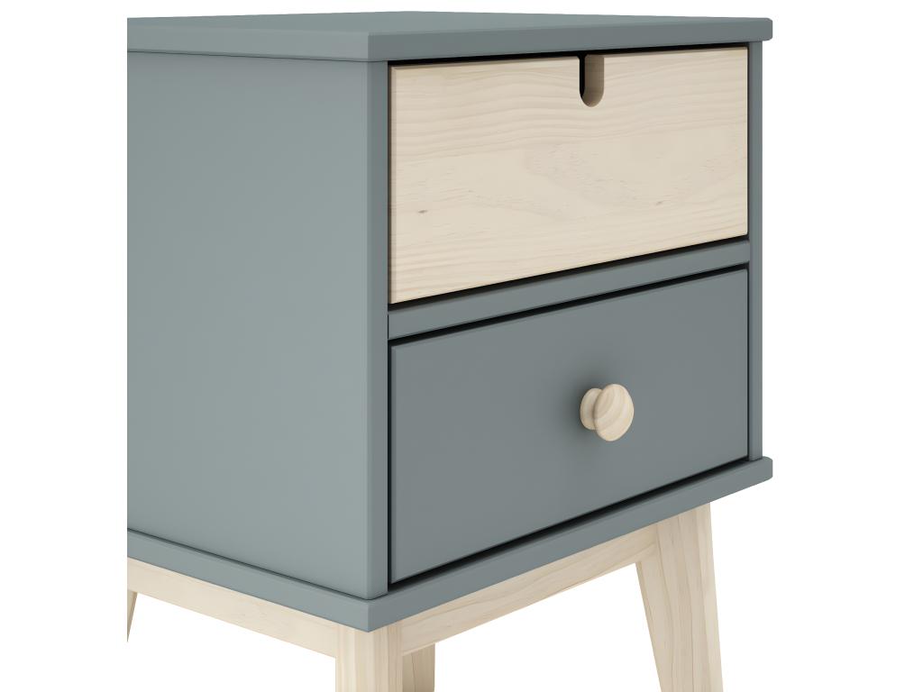 Bedside table/nightstand in waxed pine and MDF, khaki green and white - Length 40 x Depth 35 x Height 52 cm IMVJ74338