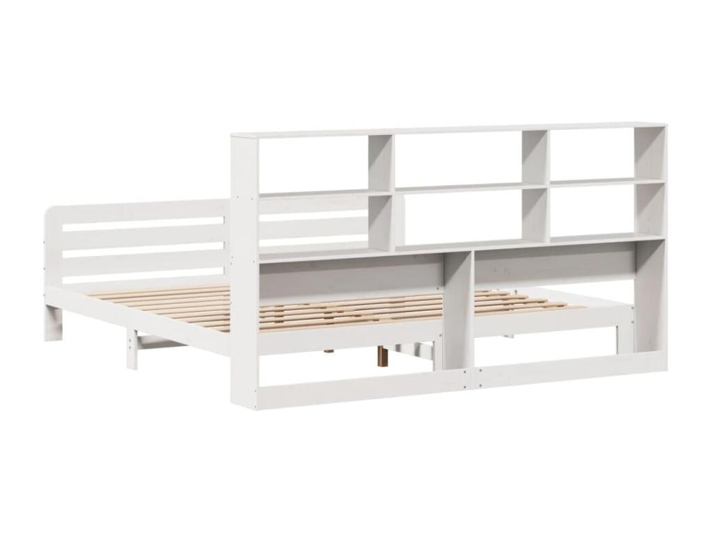 White bed frame without mattress, 200x200 cm, solid pine wood