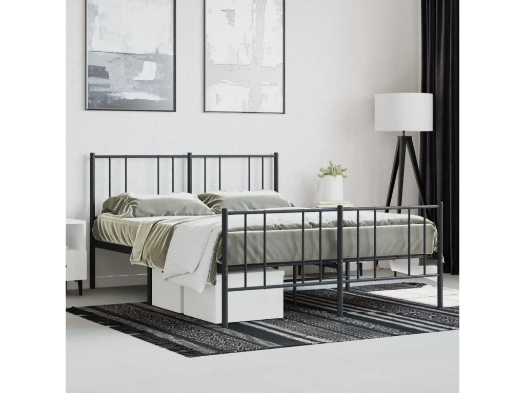 Metal bed frame with headboard/footboard, black, 150x200 cm