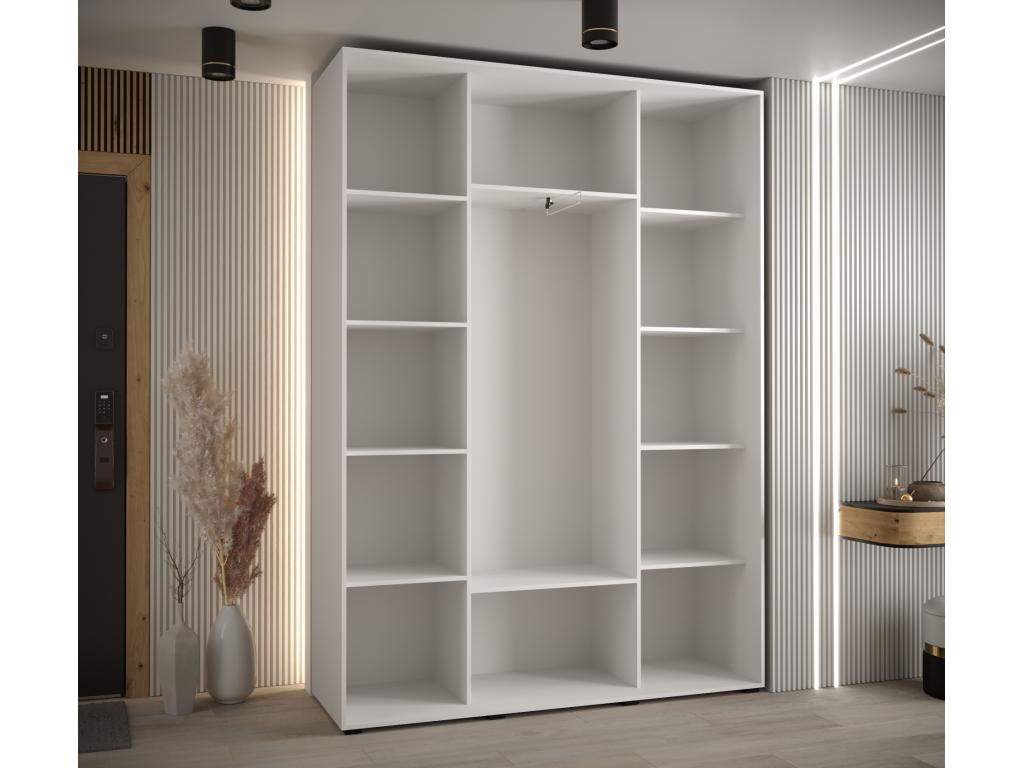 Meublori 5 Sliding Door Wardrobe 235.2/170/45 3 Doors White/White/Silver