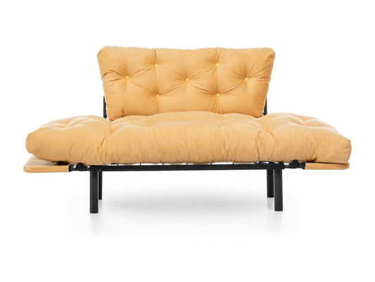 2-seater sofa bed convertible into a bed, yellow fabric, Meublori, 155cm
