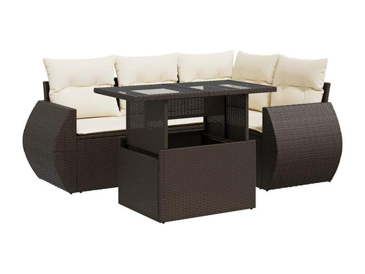 5-piece garden furniture set with cushions, brown woven resin