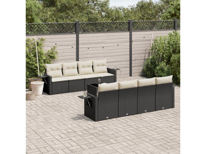 9-piece garden furniture set with cushions, black woven resin LNXI50074
